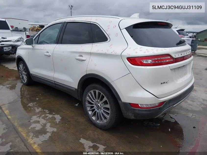 2016 Lincoln Mkc Reserve VIN: 5LMCJ3C94GUJ31109 Lot: 45382105