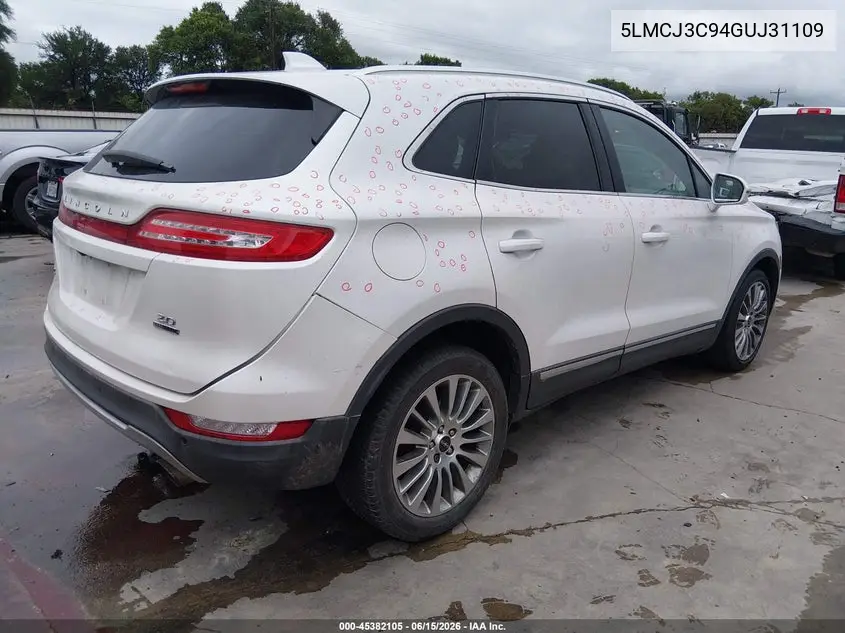 2016 Lincoln Mkc Reserve VIN: 5LMCJ3C94GUJ31109 Lot: 45382105