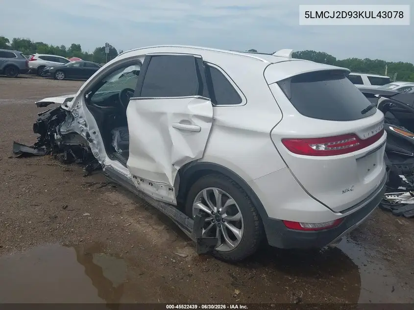 2019 Lincoln Mkc Select VIN: 5LMCJ2D93KUL43078 Lot: 45522439