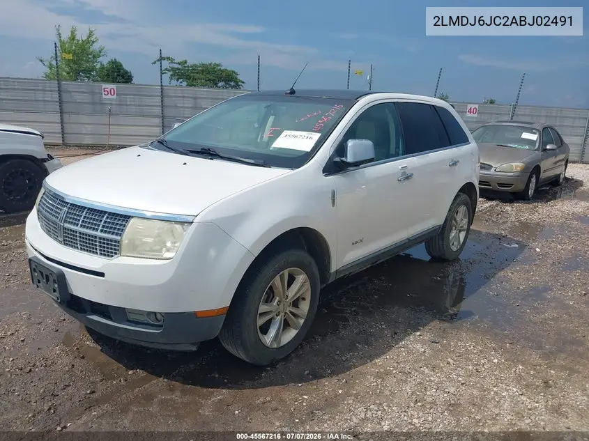 2010 Lincoln Mkx VIN: 2LMDJ6JC2ABJ02491 Lot: 45567216