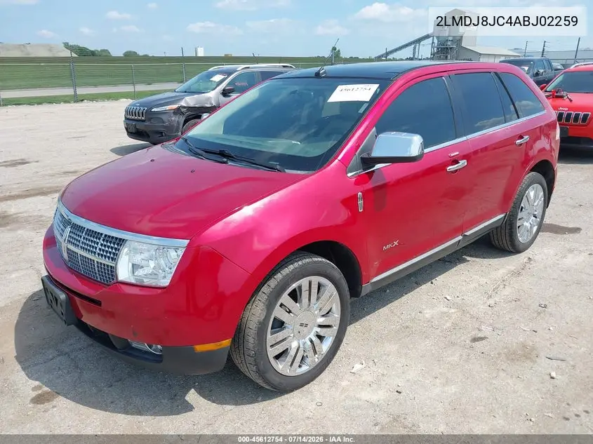 2010 Lincoln Mkx VIN: 2LMDJ8JC4ABJ02259 Lot: 45612754