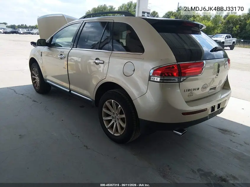 2011 Lincoln Mkx VIN: 2LMDJ6JK4BBJ33170 Lot: 45357315