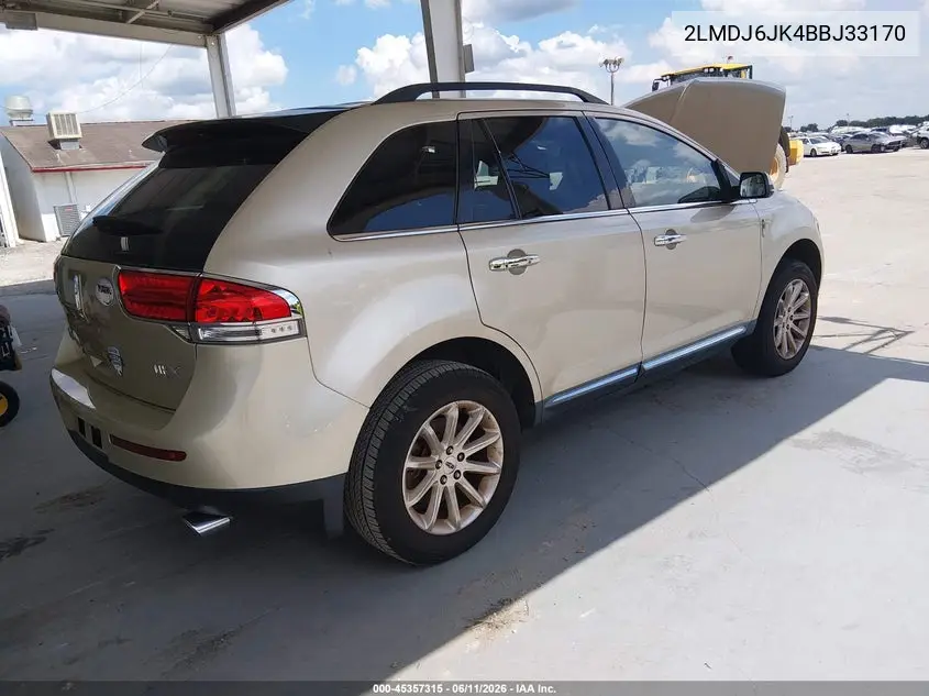 2011 Lincoln Mkx VIN: 2LMDJ6JK4BBJ33170 Lot: 45357315