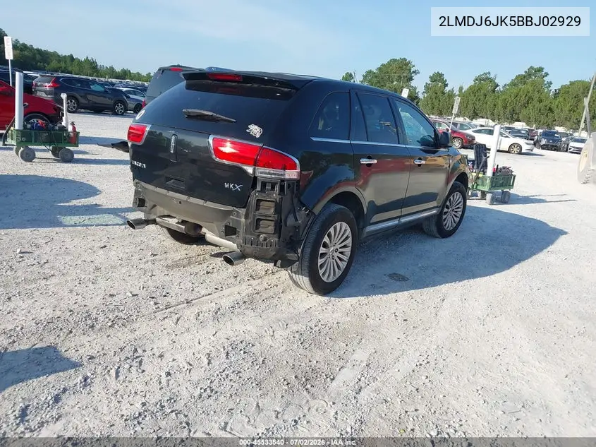 2011 Lincoln Mkx VIN: 2LMDJ6JK5BBJ02929 Lot: 45533540