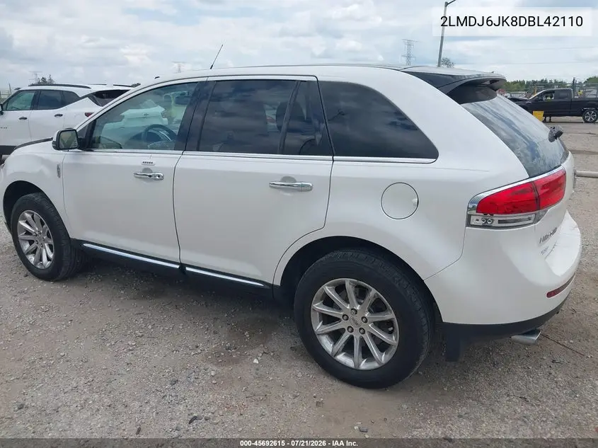 2013 Lincoln Mkx VIN: 2LMDJ6JK8DBL42110 Lot: 45692615