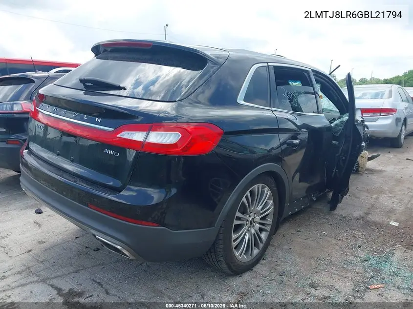 2016 Lincoln Mkx Reserve VIN: 2LMTJ8LR6GBL21794 Lot: 45340271