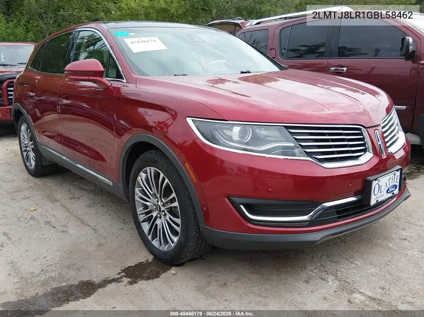 2016 Lincoln Mkx Reserve VIN: 2LMTJ8LR1GBL58462 Lot: 45448179