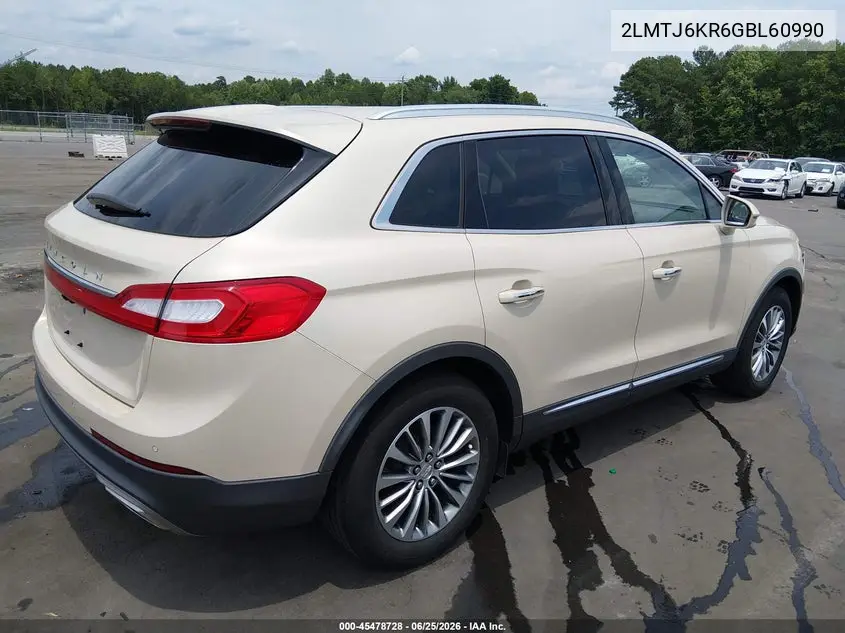 2016 Lincoln Mkx Select VIN: 2LMTJ6KR6GBL60990 Lot: 45478728