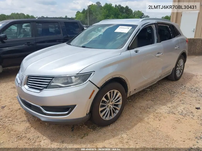 2016 Lincoln Mkx Select VIN: 2LMTJ6KR7GBL30431 Lot: 45491978