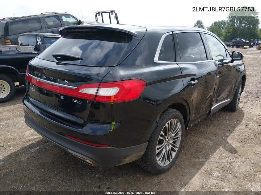 2016 Lincoln Mkx Reserve VIN: 2LMTJ8LR7GBL57753 Lot: 45532920