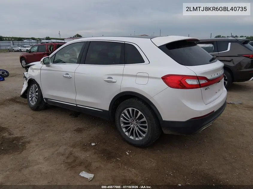2016 Lincoln Mkx Select VIN: 2LMTJ8KR6GBL40735 Lot: 45577085