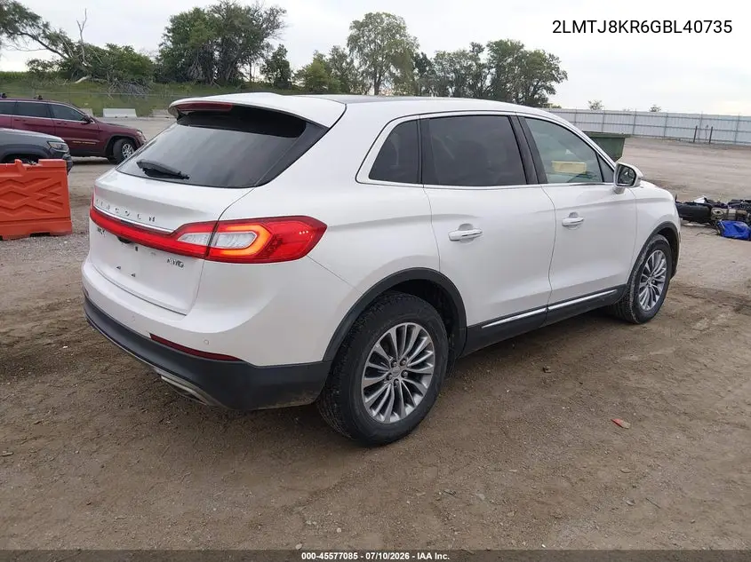 2016 Lincoln Mkx Select VIN: 2LMTJ8KR6GBL40735 Lot: 45577085