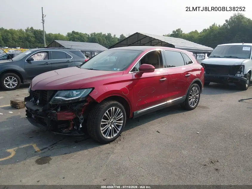 2016 Lincoln Mkx Reserve VIN: 2LMTJ8LR0GBL38252 Lot: 45587746