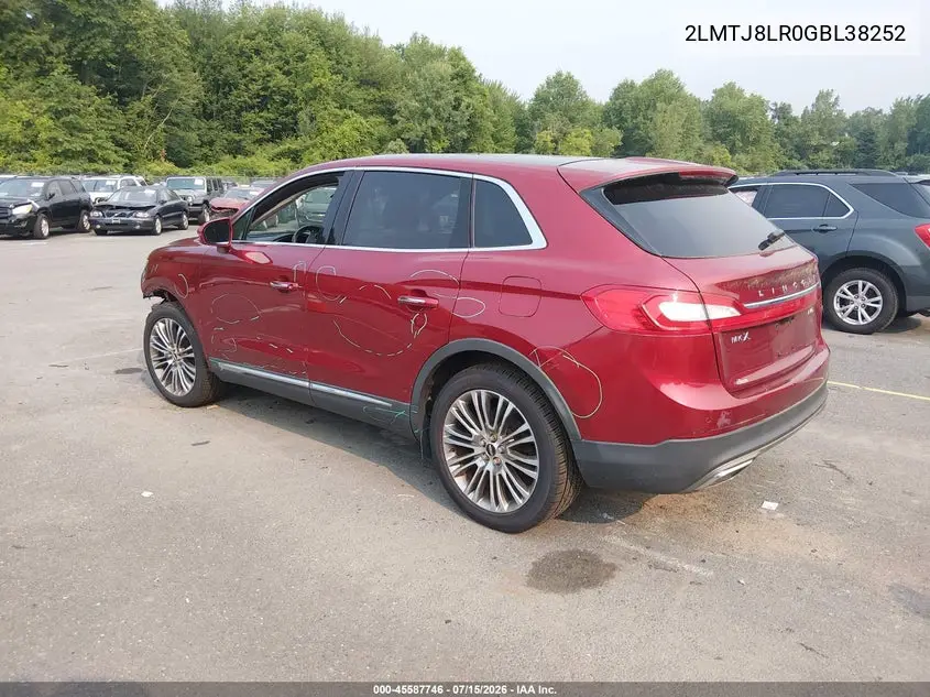 2016 Lincoln Mkx Reserve VIN: 2LMTJ8LR0GBL38252 Lot: 45587746