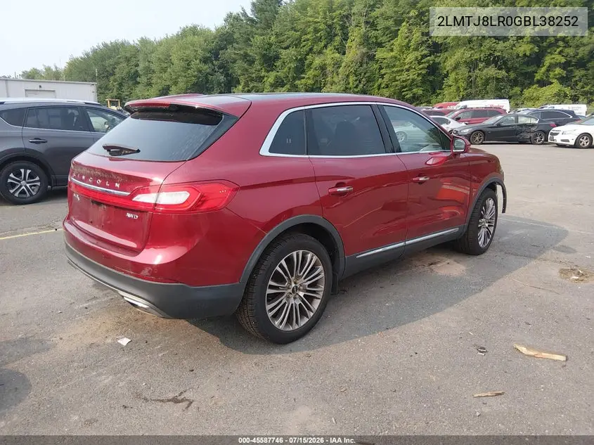 2016 Lincoln Mkx Reserve VIN: 2LMTJ8LR0GBL38252 Lot: 45587746