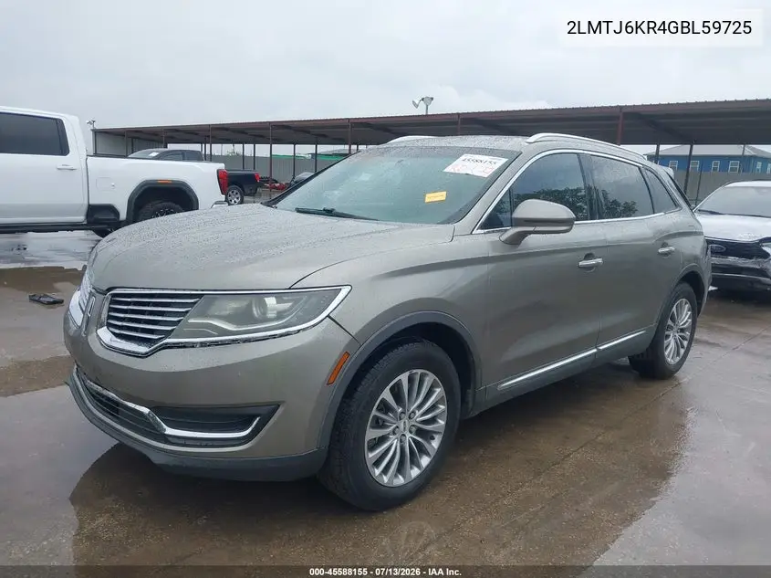 2016 Lincoln Mkx Select VIN: 2LMTJ6KR4GBL59725 Lot: 45588155