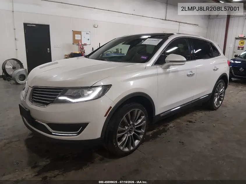 2016 Lincoln Mkx Reserve VIN: 2LMPJ8LR2GBL57001 Lot: 45599025
