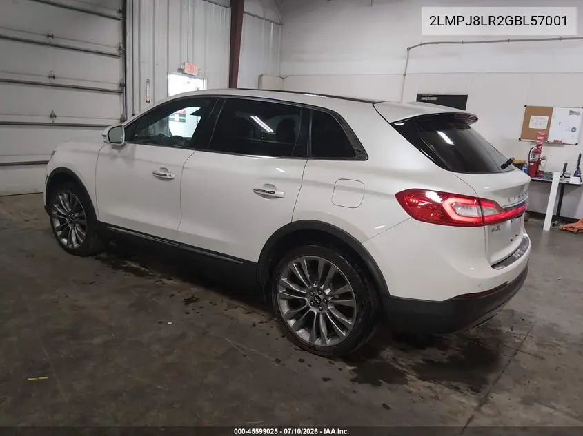 2016 Lincoln Mkx Reserve VIN: 2LMPJ8LR2GBL57001 Lot: 45599025