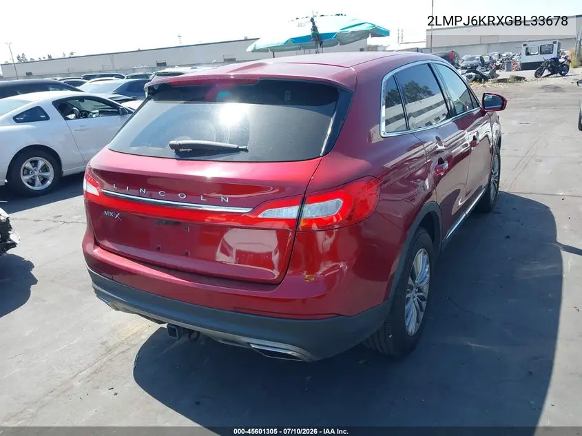 2016 Lincoln Mkx Select VIN: 2LMPJ6KRXGBL33678 Lot: 45601305