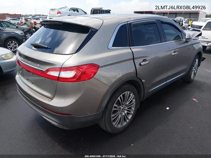 2016 Lincoln Mkx Reserve VIN: 2LMTJ6LRXGBL49926 Lot: 45661556