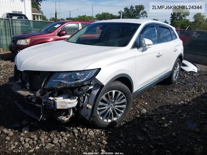 2017 Lincoln Mkx Select VIN: 2LMPJ6KR0HBL24344 Lot: 45361587