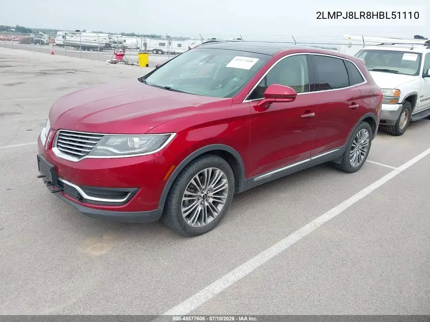 2017 Lincoln Mkx Reserve VIN: 2LMPJ8LR8HBL51110 Lot: 45577606