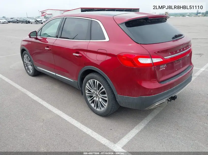 2017 Lincoln Mkx Reserve VIN: 2LMPJ8LR8HBL51110 Lot: 45577606