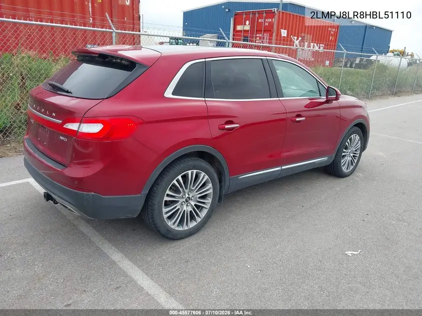 2017 Lincoln Mkx Reserve VIN: 2LMPJ8LR8HBL51110 Lot: 45577606
