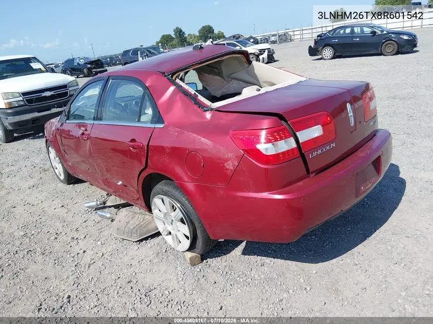 2008 Lincoln Mkz VIN: 3LNHM26TX8R601542 Lot: 45605167