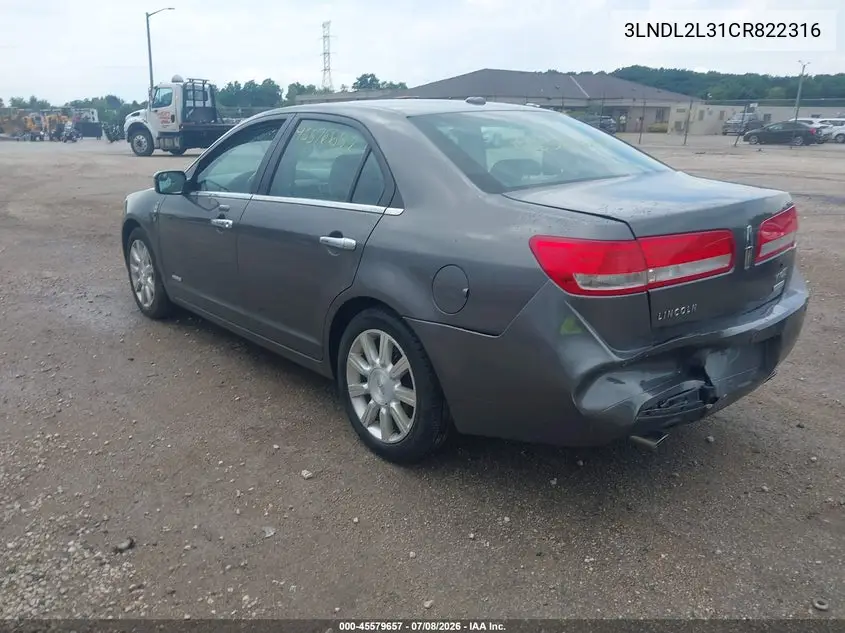 2012 Lincoln Mkz Hybrid VIN: 3LNDL2L31CR822316 Lot: 45579657