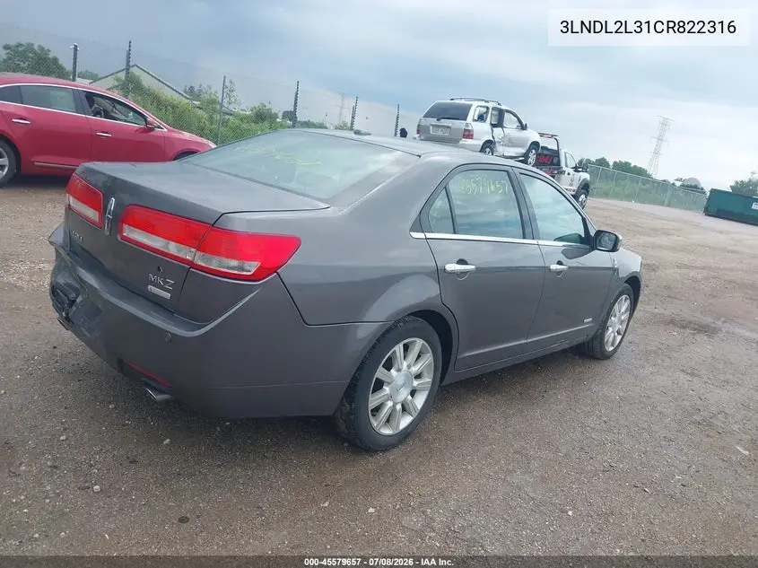 2012 Lincoln Mkz Hybrid VIN: 3LNDL2L31CR822316 Lot: 45579657