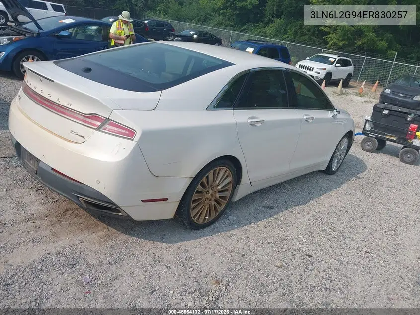 2014 Lincoln Mkz VIN: 3LN6L2G94ER830257 Lot: 45664132