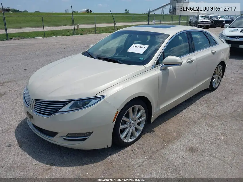 2016 Lincoln Mkz Hybrid VIN: 3LN6L2LU0GR612717 Lot: 45627681