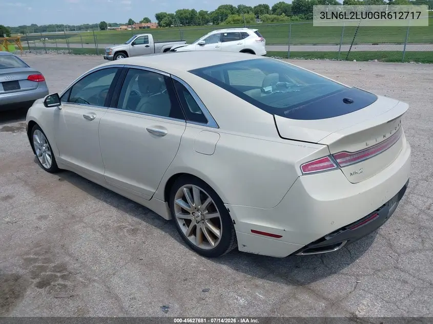 2016 Lincoln Mkz Hybrid VIN: 3LN6L2LU0GR612717 Lot: 45627681