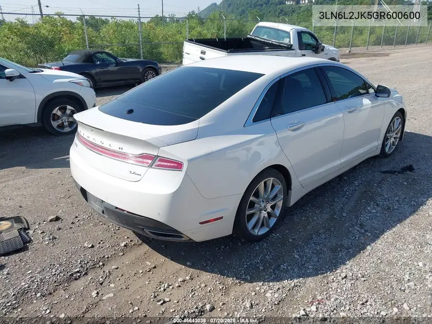2016 Lincoln Mkz VIN: 3LN6L2JK5GR600600 Lot: 45643038