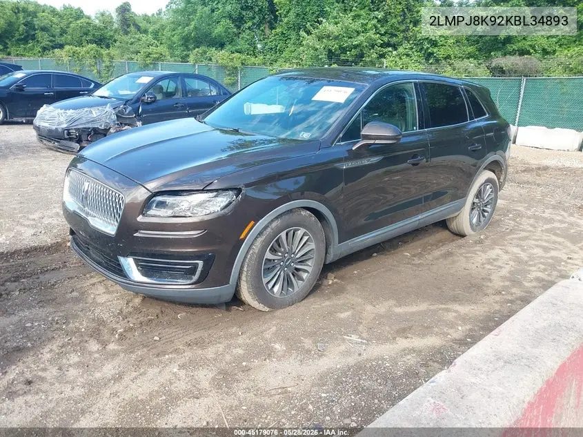 2019 Lincoln Nautilus Select VIN: 2LMPJ8K92KBL34893 Lot: 45179076
