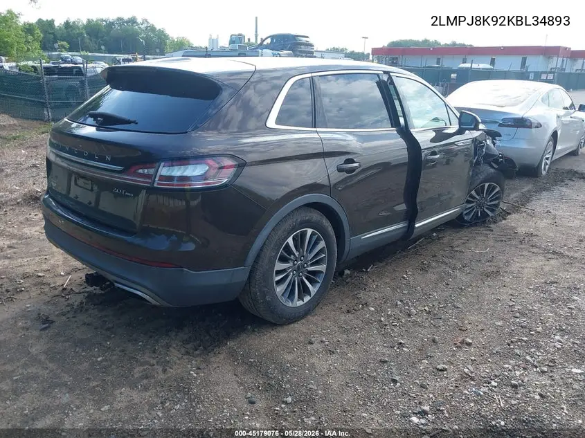 2019 Lincoln Nautilus Select VIN: 2LMPJ8K92KBL34893 Lot: 45179076