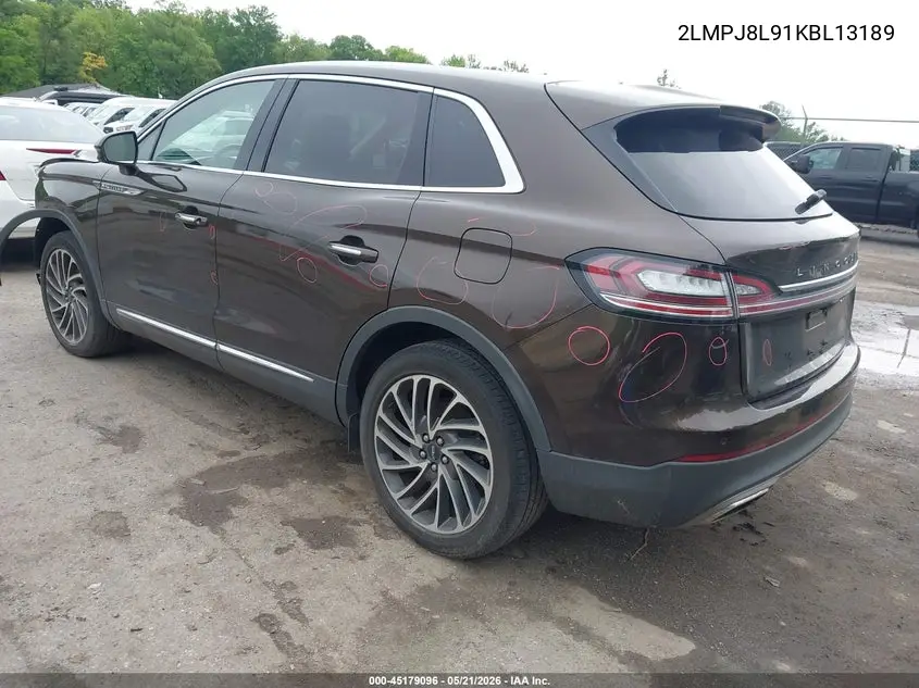 2019 Lincoln Nautilus Reserve VIN: 2LMPJ8L91KBL13189 Lot: 45179096