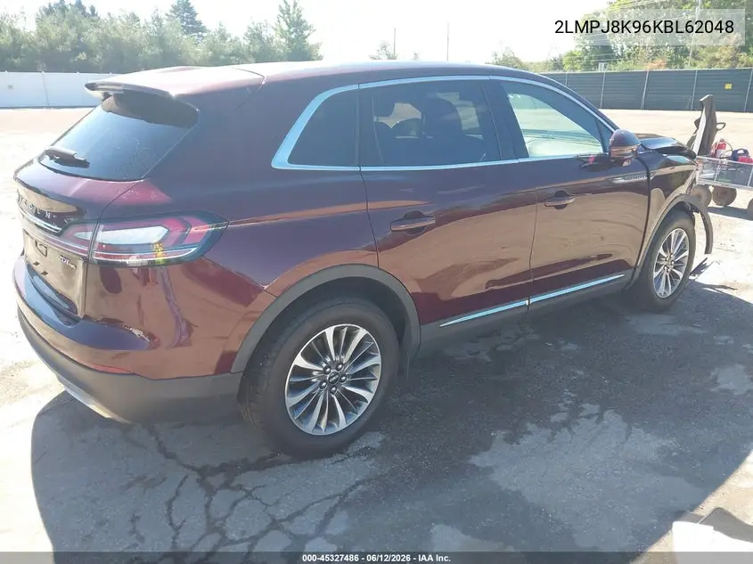 2019 Lincoln Nautilus Select VIN: 2LMPJ8K96KBL62048 Lot: 45327486
