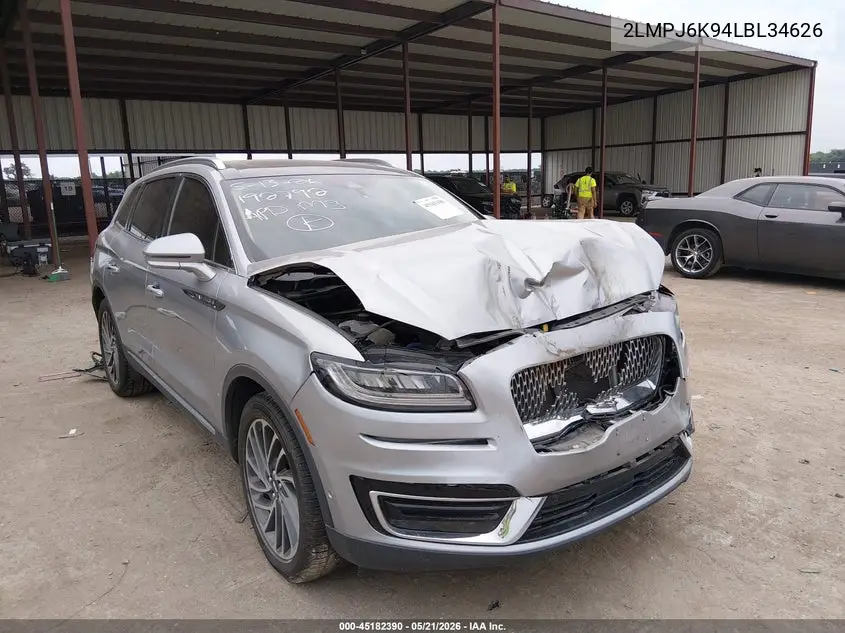 2020 Lincoln Nautilus Reserve VIN: 2LMPJ6K94LBL34626 Lot: 45182390