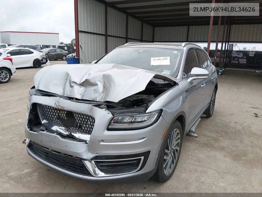 2020 Lincoln Nautilus Reserve VIN: 2LMPJ6K94LBL34626 Lot: 45182390