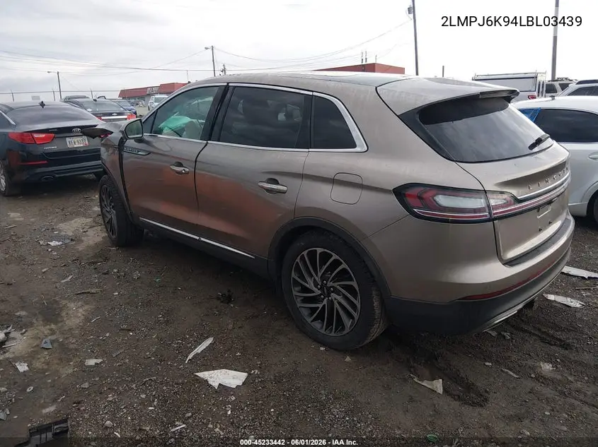 2020 Lincoln Nautilus Reserve VIN: 2LMPJ6K94LBL03439 Lot: 45233442