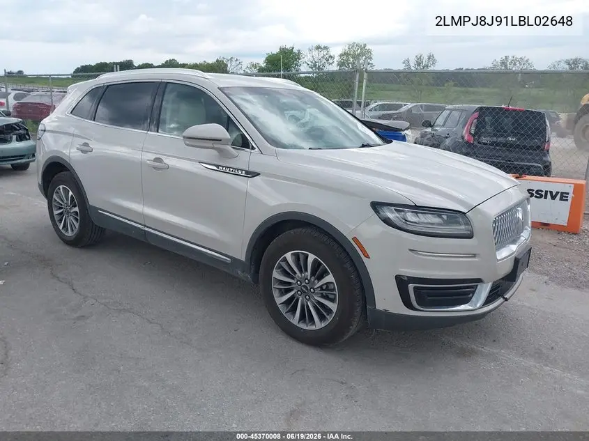 2020 Lincoln Nautilus Standard VIN: 2LMPJ8J91LBL02648 Lot: 45370008