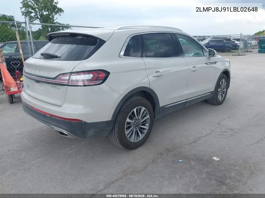 2020 Lincoln Nautilus Standard VIN: 2LMPJ8J91LBL02648 Lot: 45370008