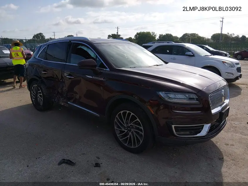 2020 Lincoln Nautilus Reserve VIN: 2LMPJ8KP0LBL03092 Lot: 45496354