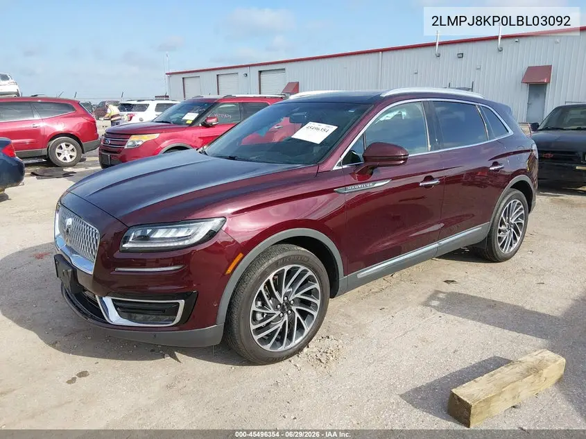 2020 Lincoln Nautilus Reserve VIN: 2LMPJ8KP0LBL03092 Lot: 45496354