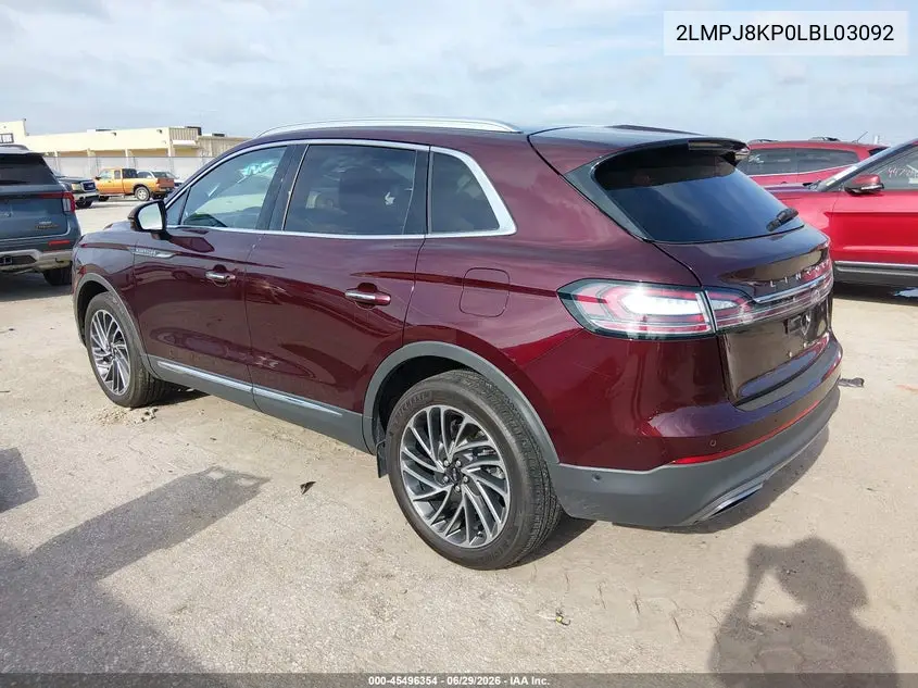 2020 Lincoln Nautilus Reserve VIN: 2LMPJ8KP0LBL03092 Lot: 45496354