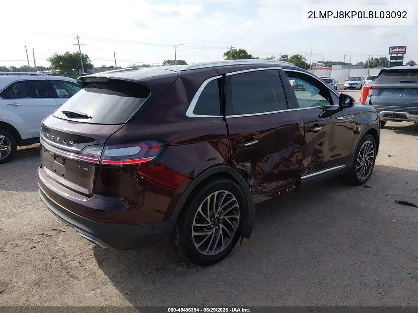 2020 Lincoln Nautilus Reserve VIN: 2LMPJ8KP0LBL03092 Lot: 45496354