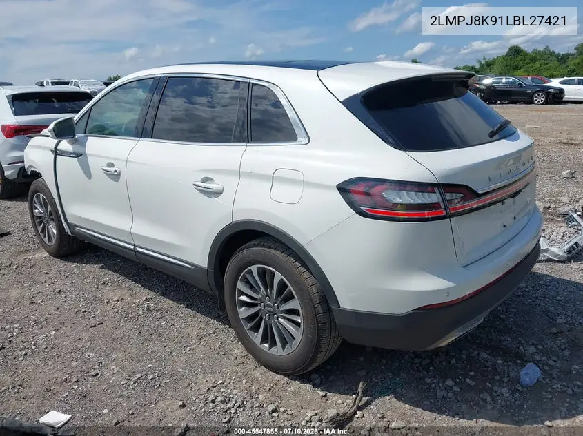 2020 Lincoln Nautilus Reserve VIN: 2LMPJ8K91LBL27421 Lot: 45547855