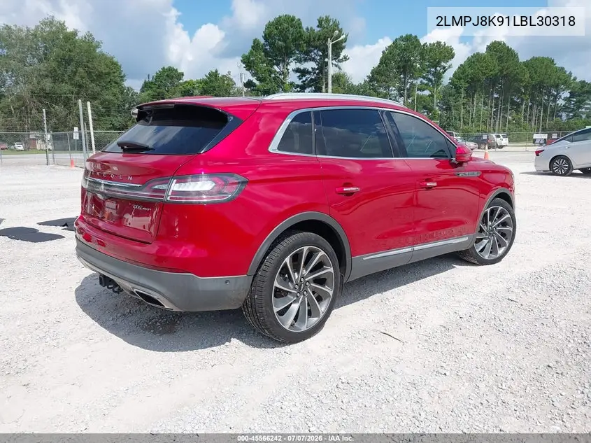 2020 Lincoln Nautilus Reserve VIN: 2LMPJ8K91LBL30318 Lot: 45566242